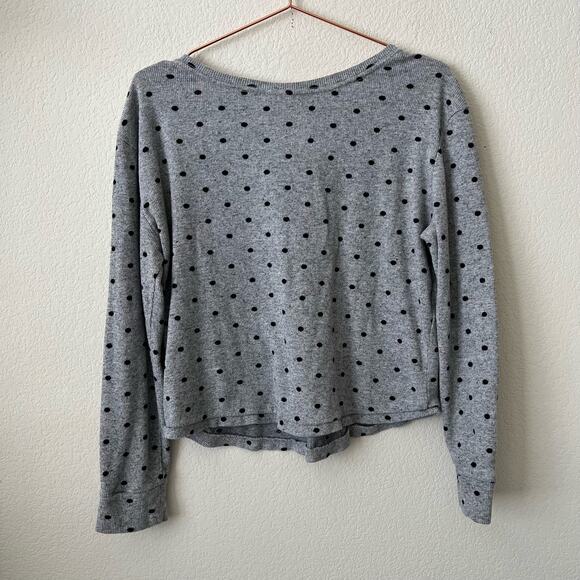 Urban Outfitters BDG V-Neck Long Sleeve Tee gray mini stripe black polka dot - Picture 3 of 5